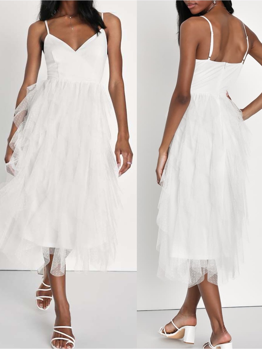 Lulus | Breathtaking Essence White Swiss Dot Mesh Ruffled Midi Dress